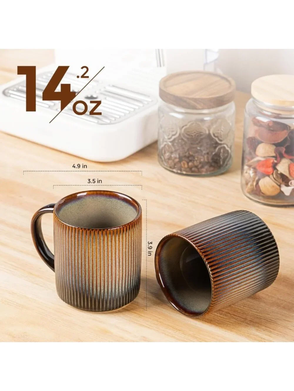 Handmade Ceramic Coffee Mugs Set of 6 | 14.2oz Cups for Latte, Tea, Hot Cocoa